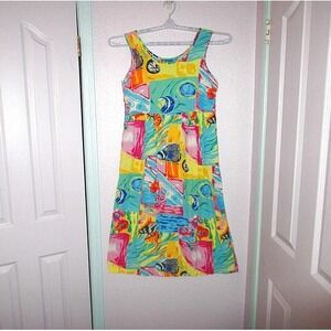 Vtg 80s Bindi Hawaiian Midi Dress Size S Pockets Pleated Sleeveless Beach Artsy